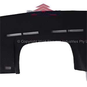 Black car dashboard cover with Chevron Industries logo on a white background