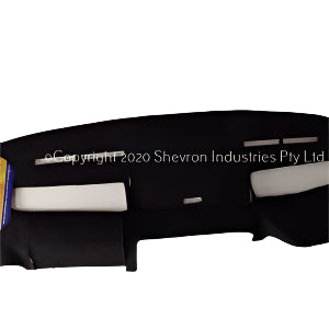 Car dashboard with a black cover and Shevron logo in the background