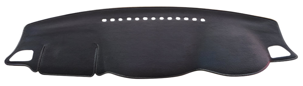 Black dash mat for Mitsubishi Triton MQ models, with stitched edges and a pouched section in the center for airbag compatibility.