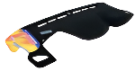 Black car dashboard cover with colorful design on a white background