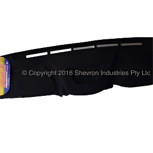 Black dashboard cover with a visible brand logo on a white background