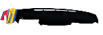 Black car dashboard cover with a brand logo on a white background