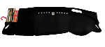 Black waist bag with a brand logo on a black background