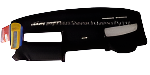 Black dashboard cover with brand logo on a car interior background